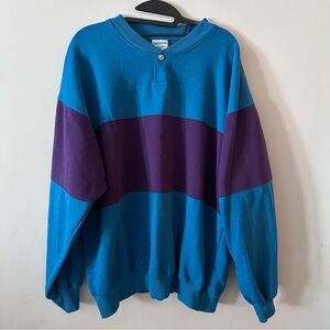 Vintage color-blocking henley sweatshirt in blue and purple